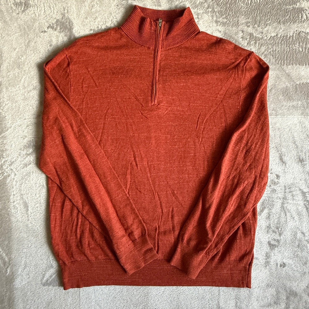 J.Crew Mens 100% Cotton Quarter‎ Zip Sweater Orange Heather XL BU213 NEW